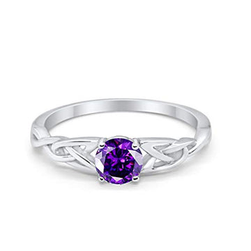 Celtic Trinity Engagement Ring Simulated Amethyst CZ 925 Sterling Silver